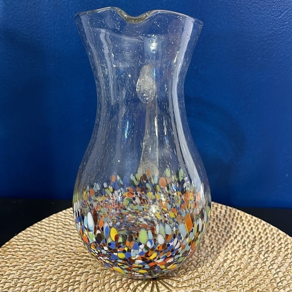 Home Studio Baja Confetti Hand Blown Glass WATER LEMONADE MARGARITA Pitcher - Picture 4 of 7